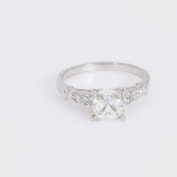 Art Deco 1.02 carat cushion cut diamond platinum engagement ring