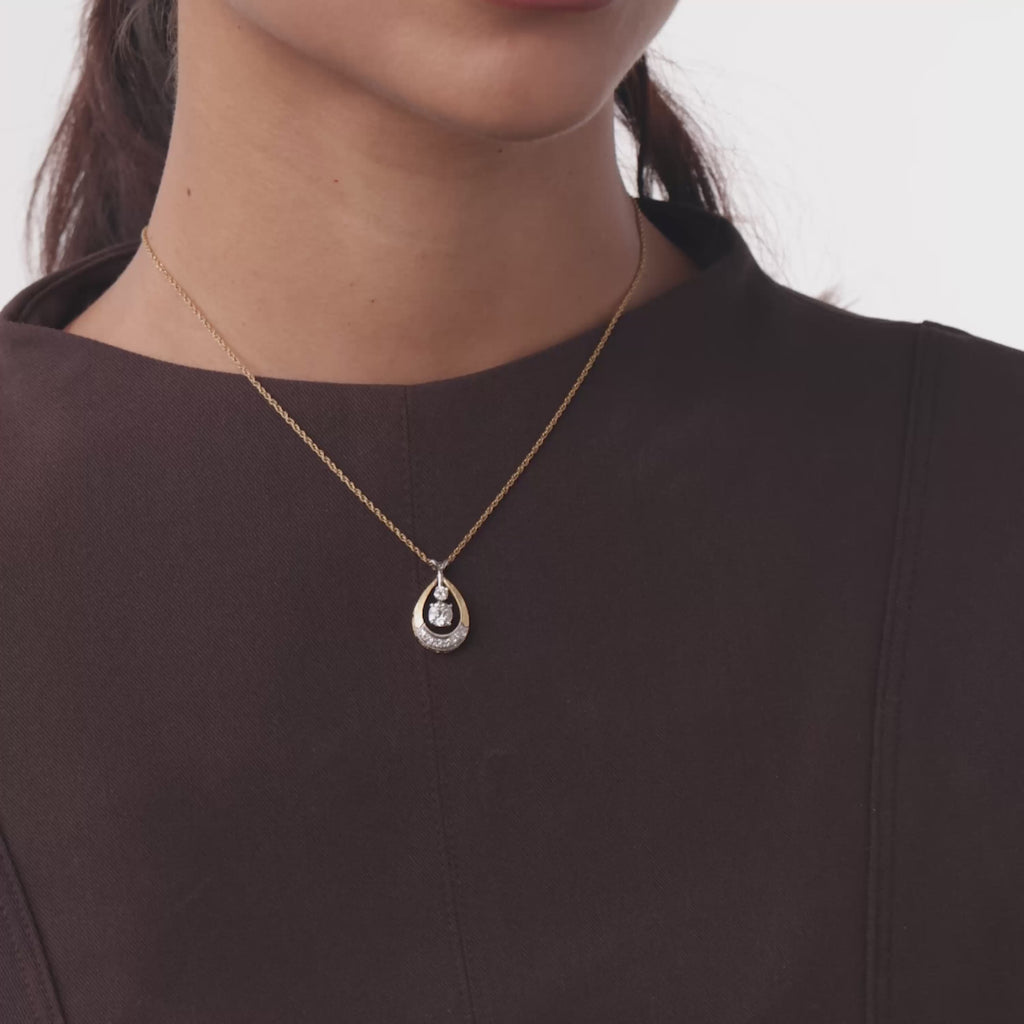 Retro diamond 14k two tone gold necklace