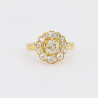 Antique French 2.5 Carat Total Weight Diamond 18K Yellow Gold Cluster Ring