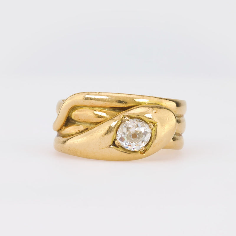 Victorian Old Mine Cut Diamond 18K Yellow Gold Snake Ring