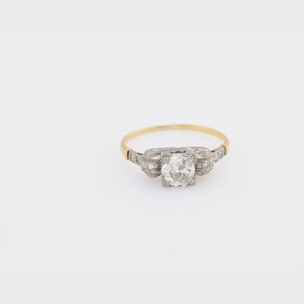 Retro .73 carat old mine cut diamond 14k gold engagement ring