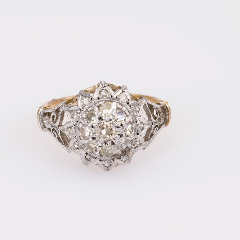 Two-Tone Retro Diamond Cluster Ring