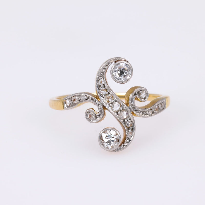 Belle Époque Diamond 18K Yellow Gold and Silver Swirl Ring