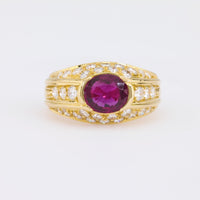 Vintage GIA 1.25 Carat Ruby Diamond 18K Yellow Gold Ring