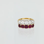 Victorian French 3.45 carat total weight diamond and ruby 18k yellow gold ring