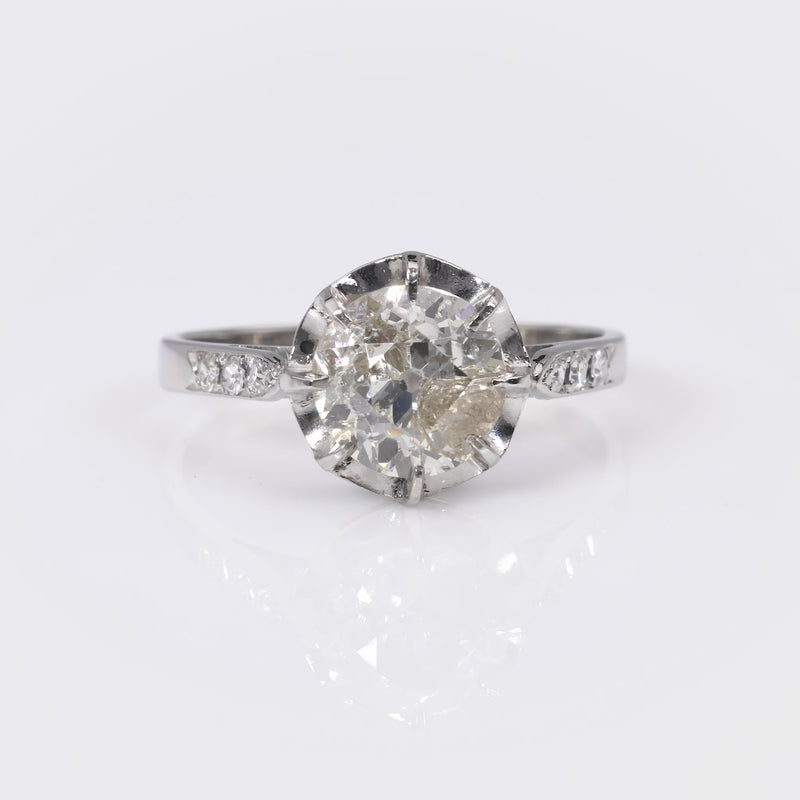 French Art Deco 1.81 Carats Diamond Platinum Engagement Ring