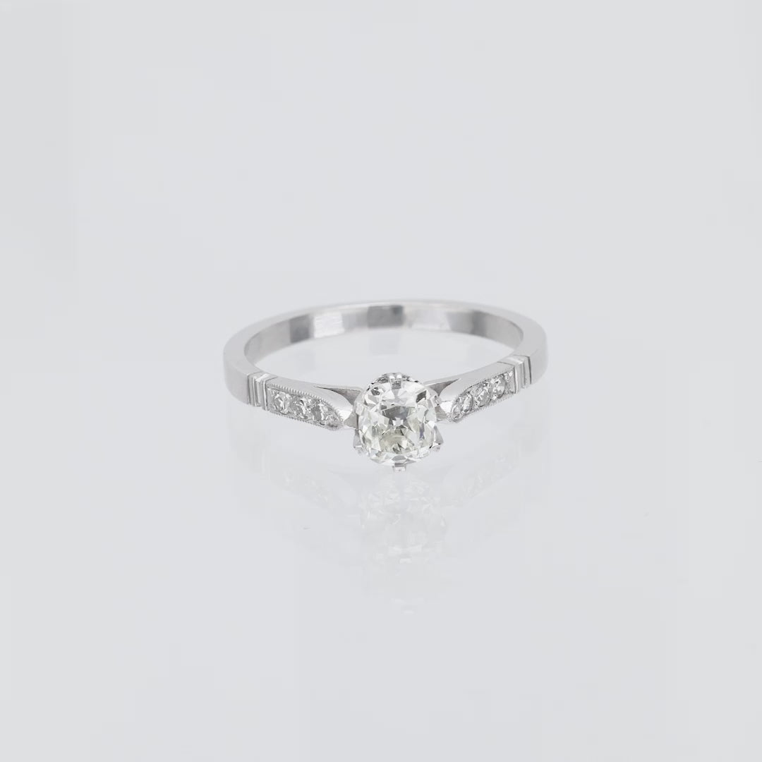 Mid Century GIA 1.02 carat diamond 18k white gold engagement ring