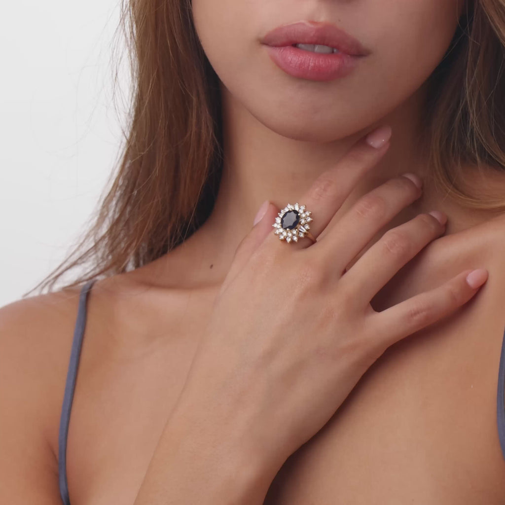 Vintage GIA 3.00 carat sapphire diamond 14k yellow gold cluster ring