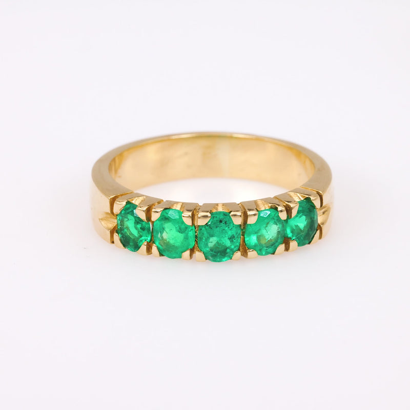 Vintage Emerald 18K Yellow Gold Half Eternity Band