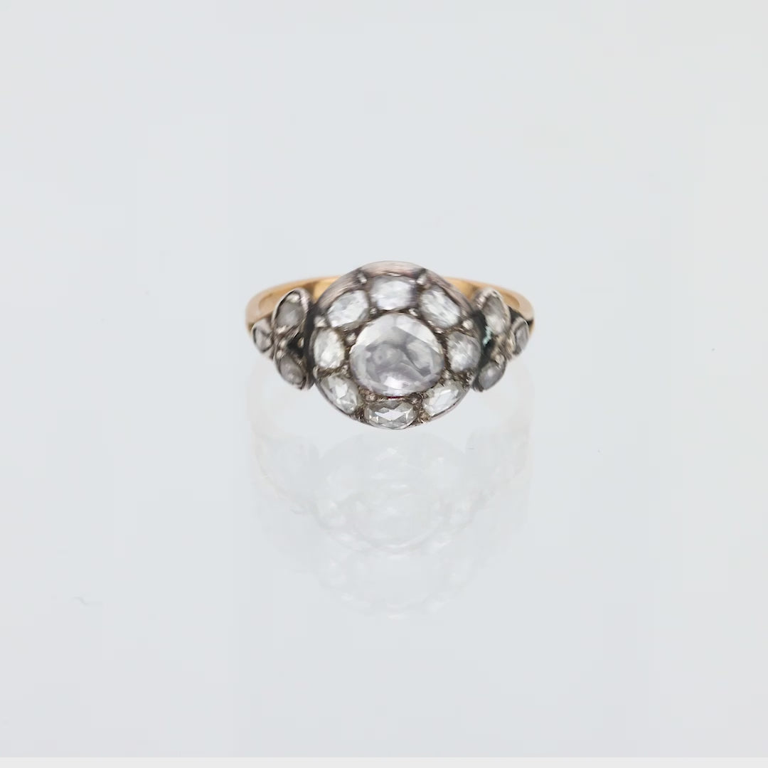 Georgian rose cut diamond 18k yellow gold silver cluster ring
