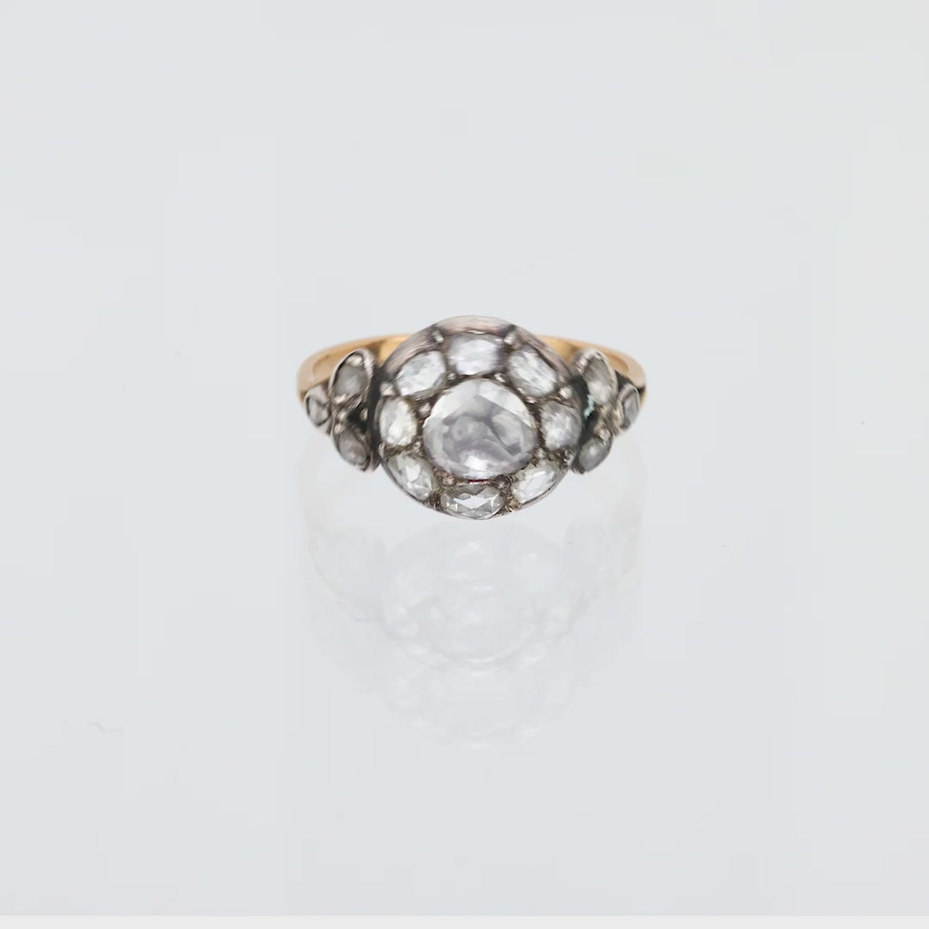 Georgian rose cut diamond 18k yellow gold silver cluster ring
