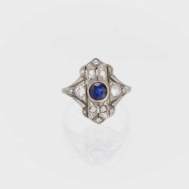 Art Deco sapphire diamond platinum ring