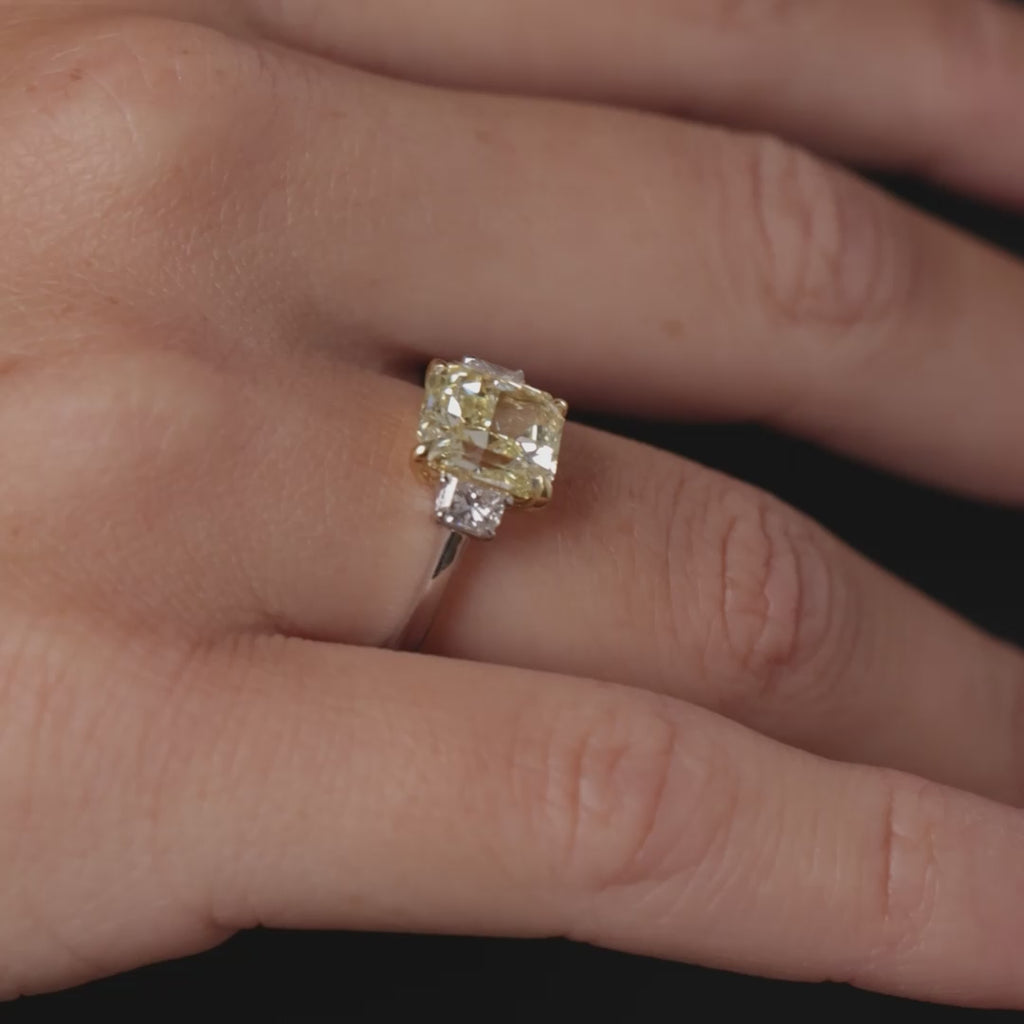 GIA 3.50 carat fancy yellow VVS1 diamond platinum engagement ring