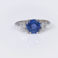 Vintage Sapphire Diamond 14K White Gold Three Stone Ring