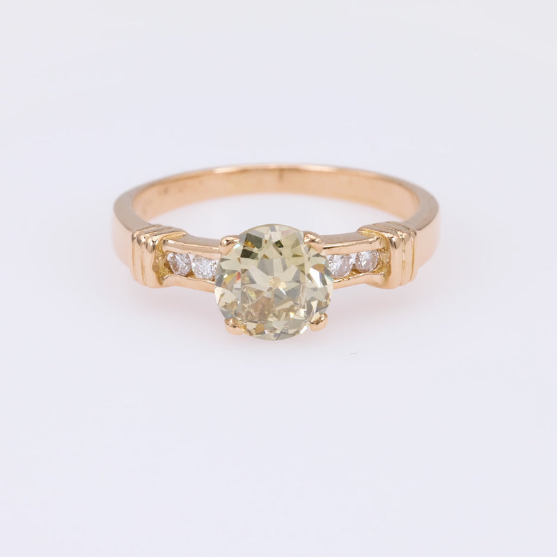 One Vintage French GIA 1.21 Carat Fancy Color Diamond 18k Yellow Gold Ring