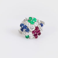 J.E. Caldwell platinum diamond sapphire ruby emerald cluster ring