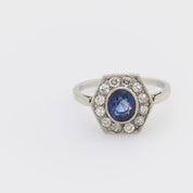 Art Deco 1.40 carat sapphire diamond platinum cluster ring