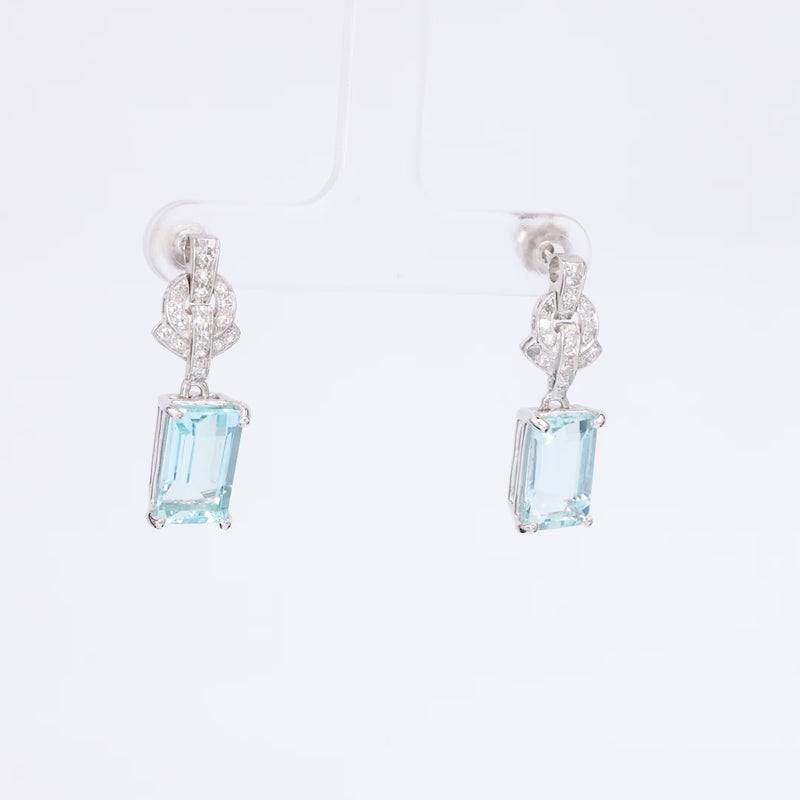 Art Deco Aquamarine Diamond Platinum and Gold Drop Earrings