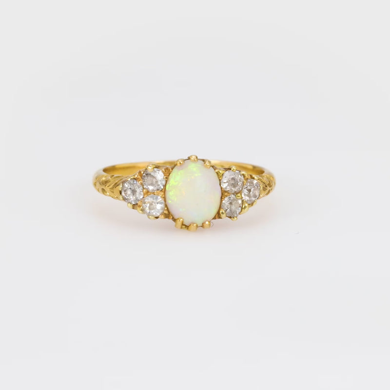 Victorian opal diamond 18k yellow gold ring