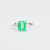 GIA 3.09 carat Colombian emerald diamond platinum ring