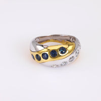 French Diamond Sapphire Two-Tone Gold Band