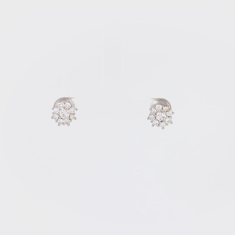 Modern Diamond 18K White Gold Cluster Earrings