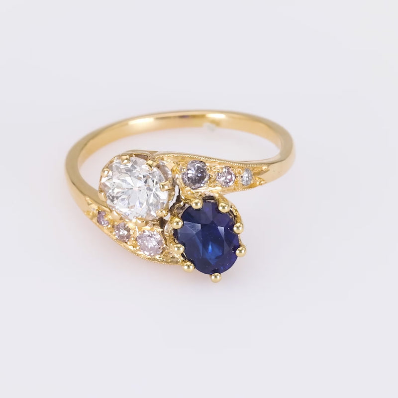 Sapphire and Diamond Toi et Moi Ring