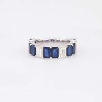 Vintage 4.08 Carat Sapphire Diamond 18K White Gold Band