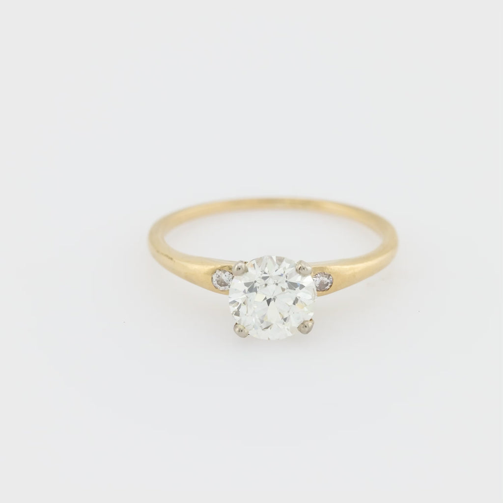 GIA 1.37 carat old European cut diamond 14k yellow gold engagement ring