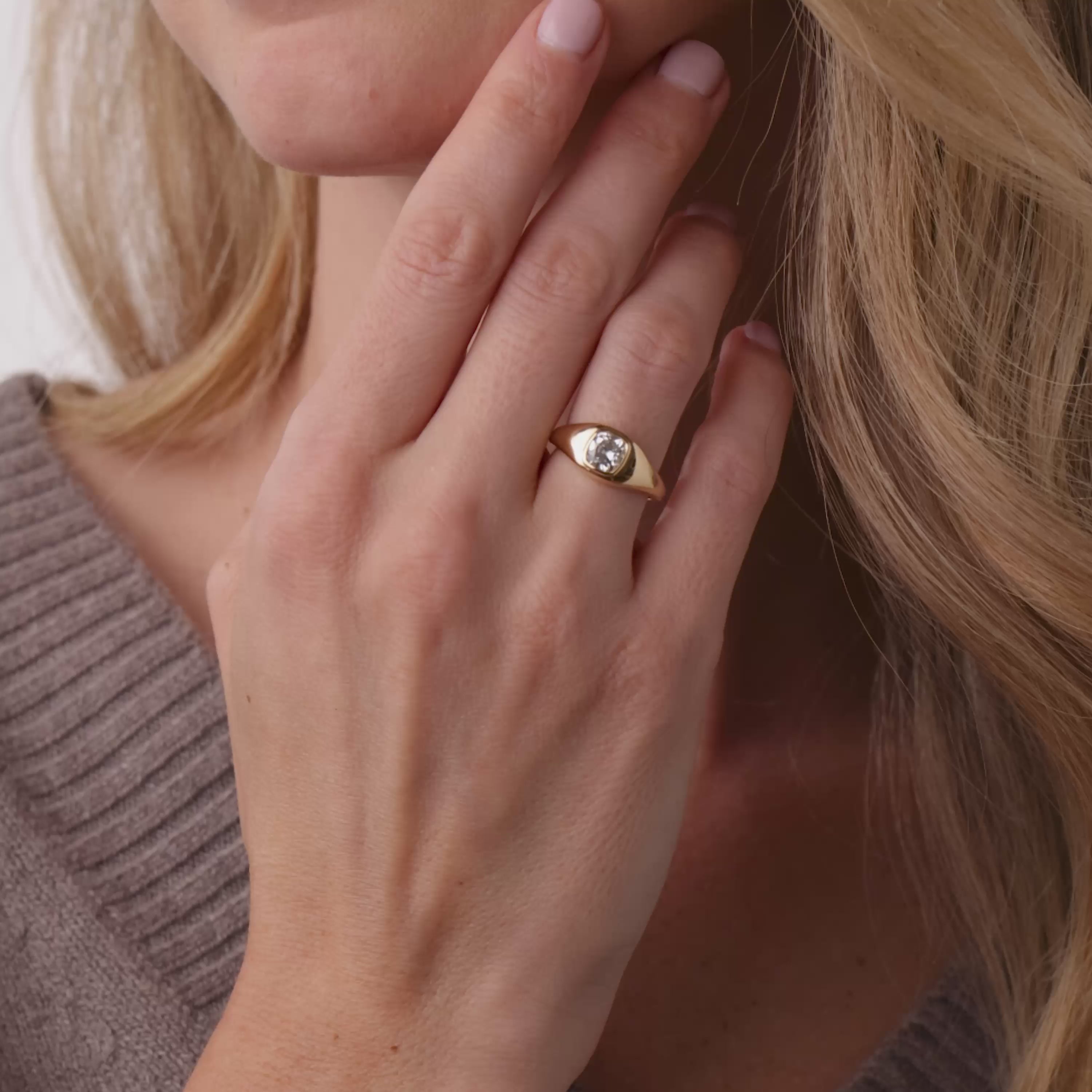 GIA 1.00 carat diamond 18k yellow gold bezel set ring