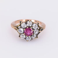 Victorian Ruby Diamond Yellow Gold Cluster Ring