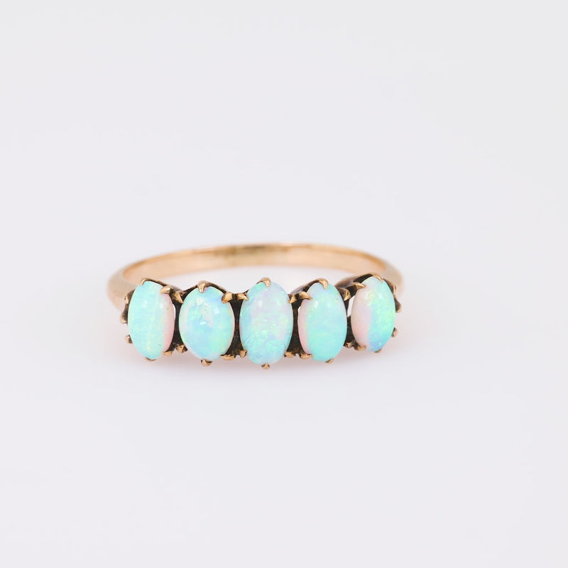 Victorian Cabochon Opal 18K Yellow Gold Five Stone Ring