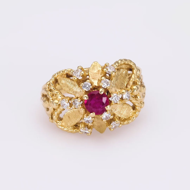 Mid-Century Ruby Diamond Yellow Gold Ring