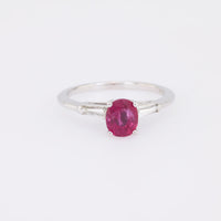 Vintage Ruby Diamond 14K White Gold Three Stone Ring