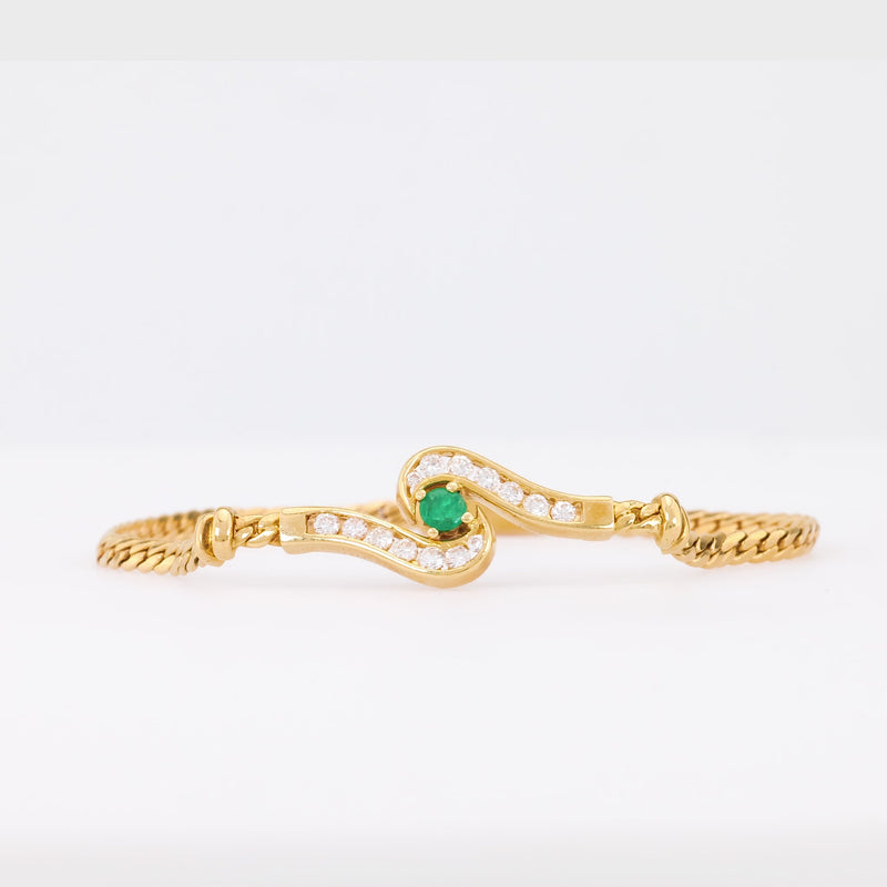 Vintage French Emerald Diamond 18K Yellow Gold Bracelet