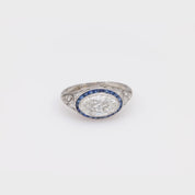Art Deco 2 carat moval cut diamond sapphire platinum engagement ring