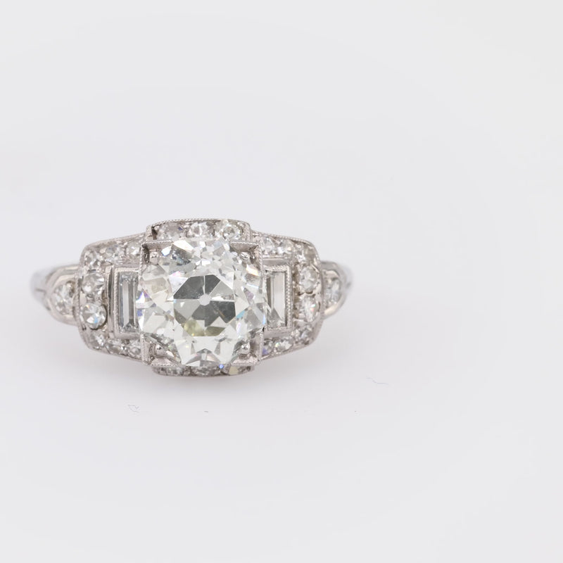 Art Deco GIA 2.05 Carat Old European Cut Diamond Platinum Ring