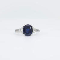 GIA 3.46 carat no heat sapphire diamond platinum three stone ring