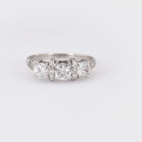 Art Deco Style Diamond Platinum Three Stone Ring