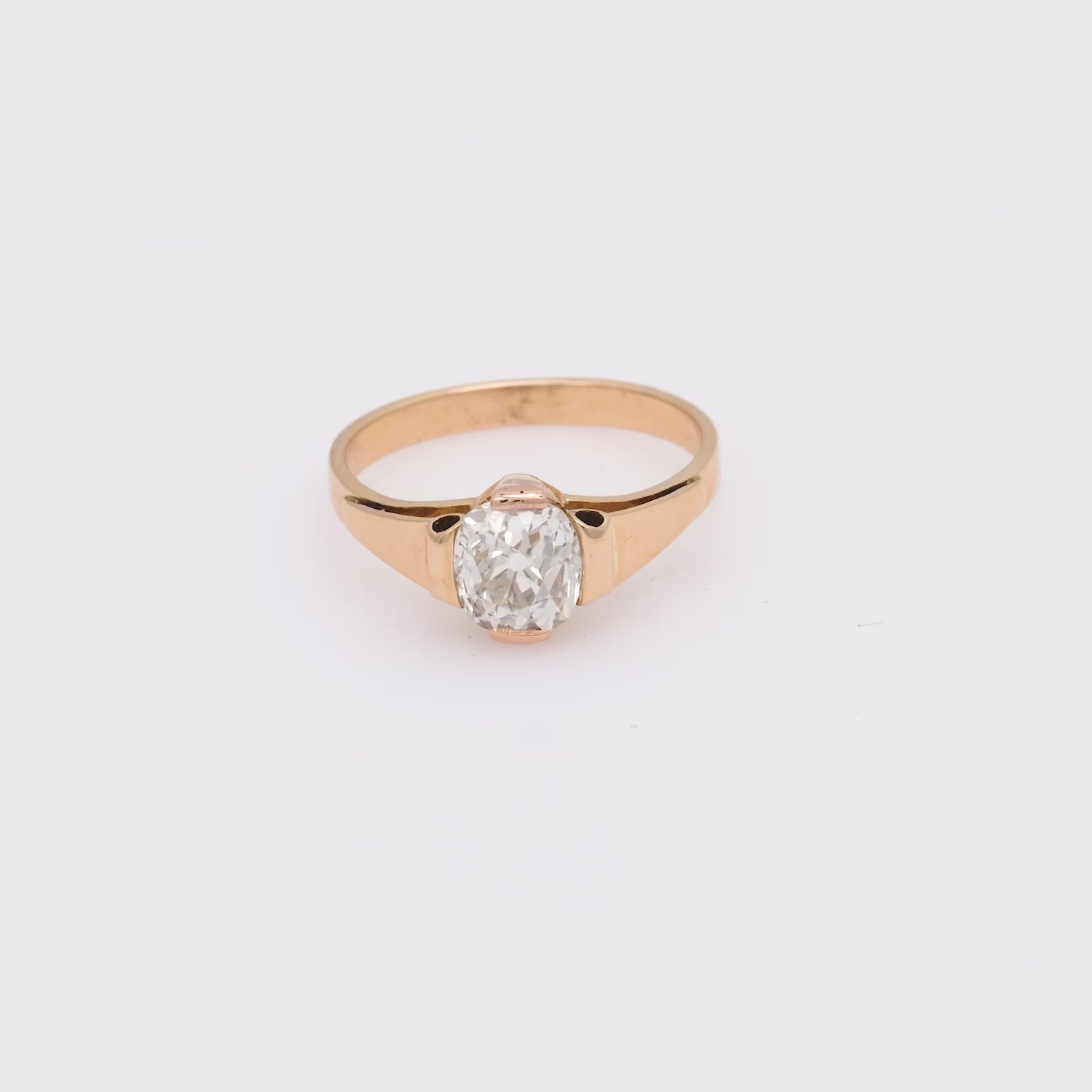 Victorian GIA 1.61 carat old mine cut diamond 14k yellow gold engagement ring