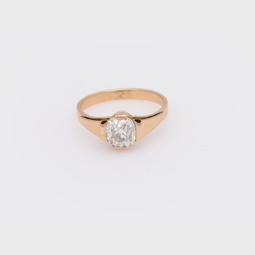 Victorian GIA 1.61 carat old mine cut diamond 14k yellow gold engagement ring