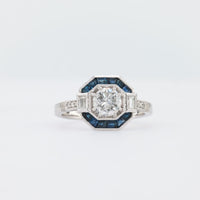 Art Deco Style Diamond Sapphire Platinum Ring