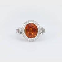 GIA 7.5 carat orange sapphire diamond platinum cocktail ring