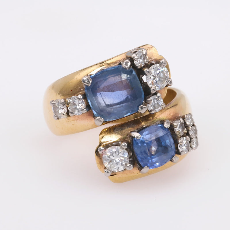 Retro Sapphire Diamond 10K Yellow Gold Bypass Ring