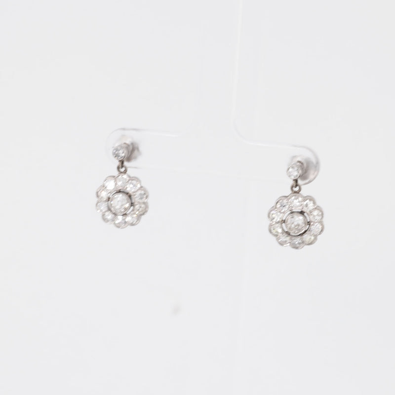 Art Deco Inspired Diamond Platinum Cluster Drop Earrings