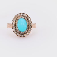 Antique Turquoise Diamond 14K Rose Gold Cluster Ring