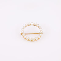 Vintage Tiffany & Co Pearl 14K Yellow Gold Circular Brooch