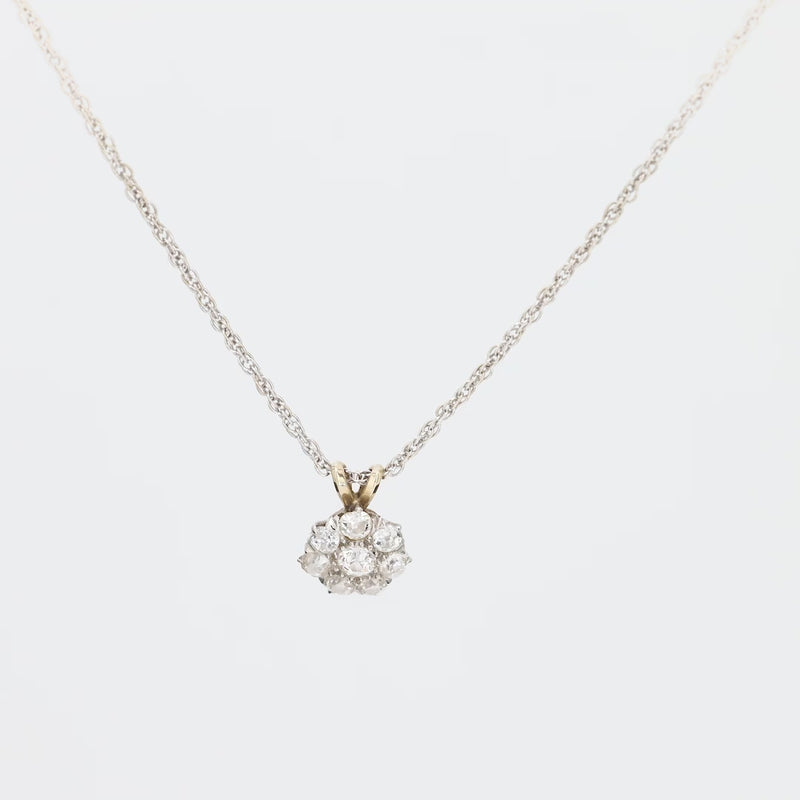 Edwardian 1.10 carat diamond 14k and platinum flower necklace