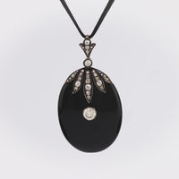 Antique French onyx diamond 18K gold and silver locket