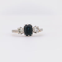 Victorian Sapphire Diamond 18K Yellow Gold and Silver Three Stone Ring